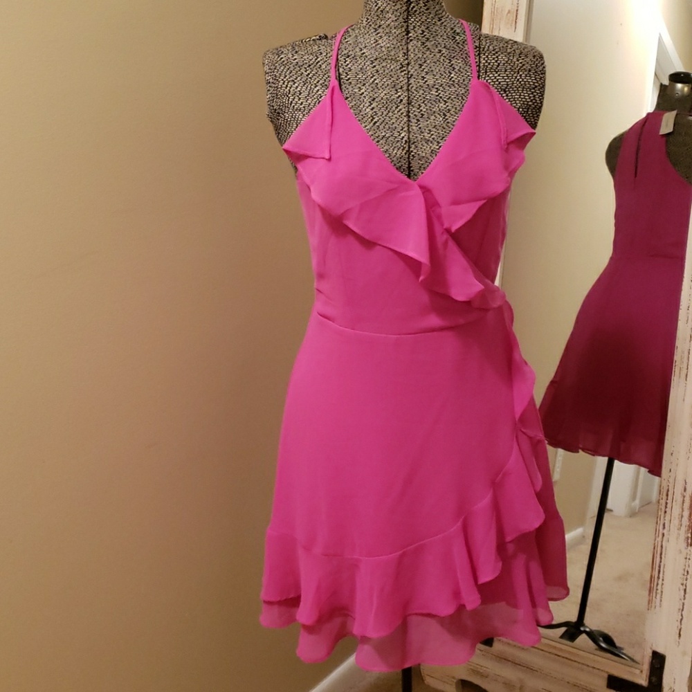 NWT Francesca's Neon Pink Ruffled Coctail Dress